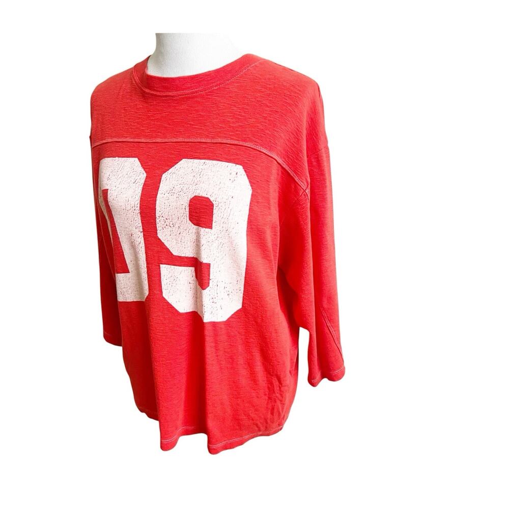 Anthropologie Pilcro 3/4 Varsity Tee Pullover Red Size Medium Rugby Sporty - Picture 4 of 12